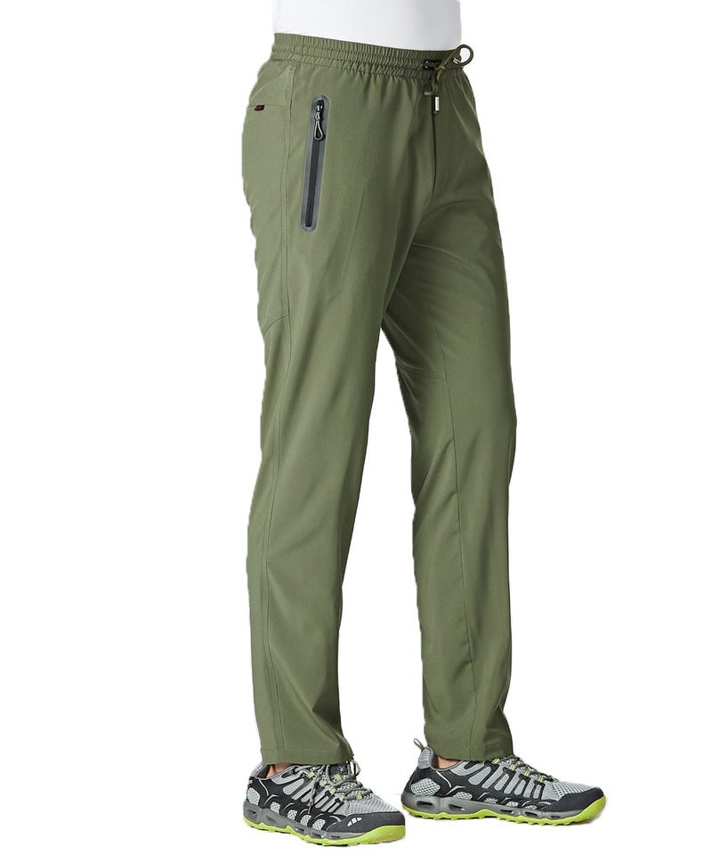 Gopune Men's Lightweight Hiking Travel Pants Breathable Athletic Workout Active Joggers Zipper Pockets (Army Green,M) - Image 4